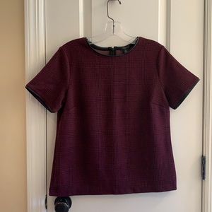 Ann Taylor glen plaid faux leather trimmed top